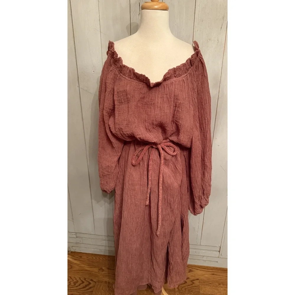 Tory‎ Burch Linen Gauze Oversized Bishop Sleeve Midi Dress Terra-Cotta S-XL